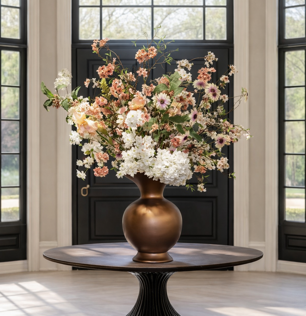 Groot Luxe Bloemstuk in Pot – Brons Pastel Bloemstuk